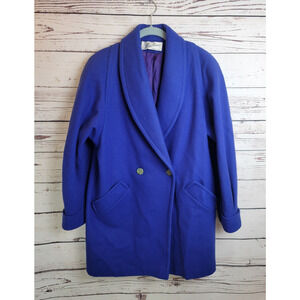 Vtg Beau Brem Blue Wool Blend Union Made Double Breasted Pea Coat Women's XL